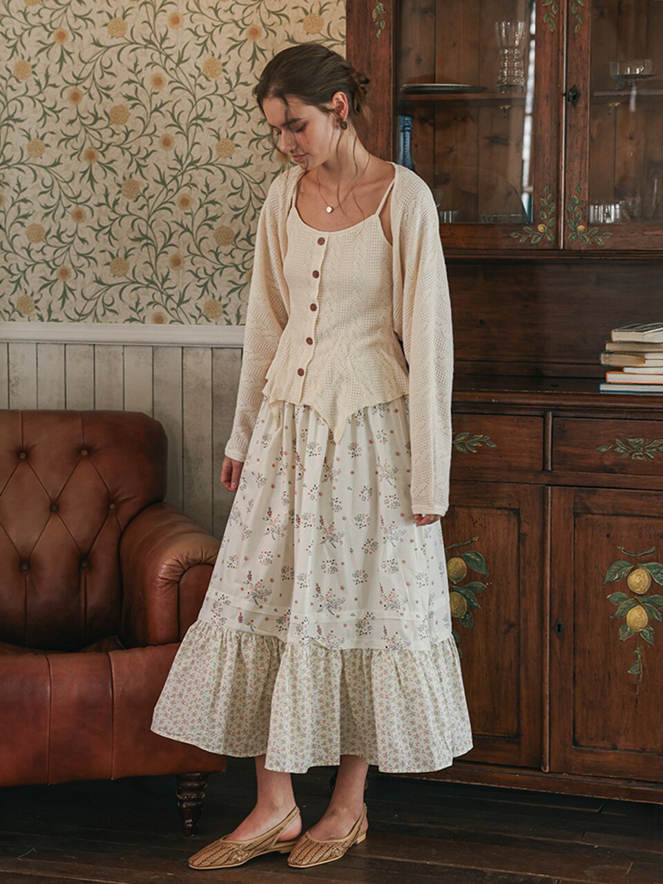 PM_Flower pattern tiered skirt_IVORY