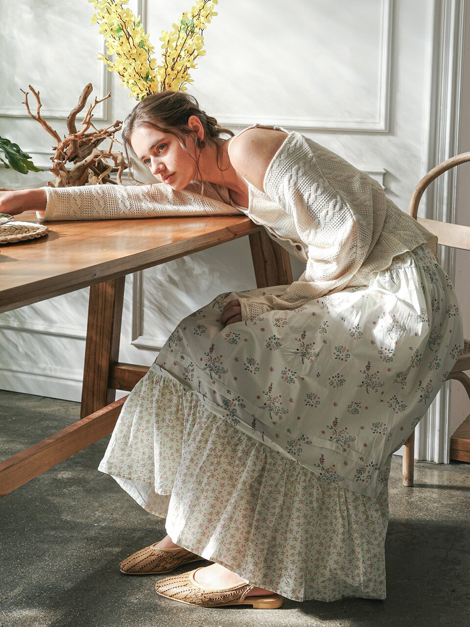 PM_Flower pattern tiered skirt_IVORY