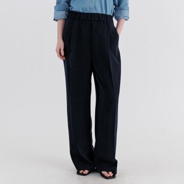 Basic Pintuck Banding Wide Slacks - Navy