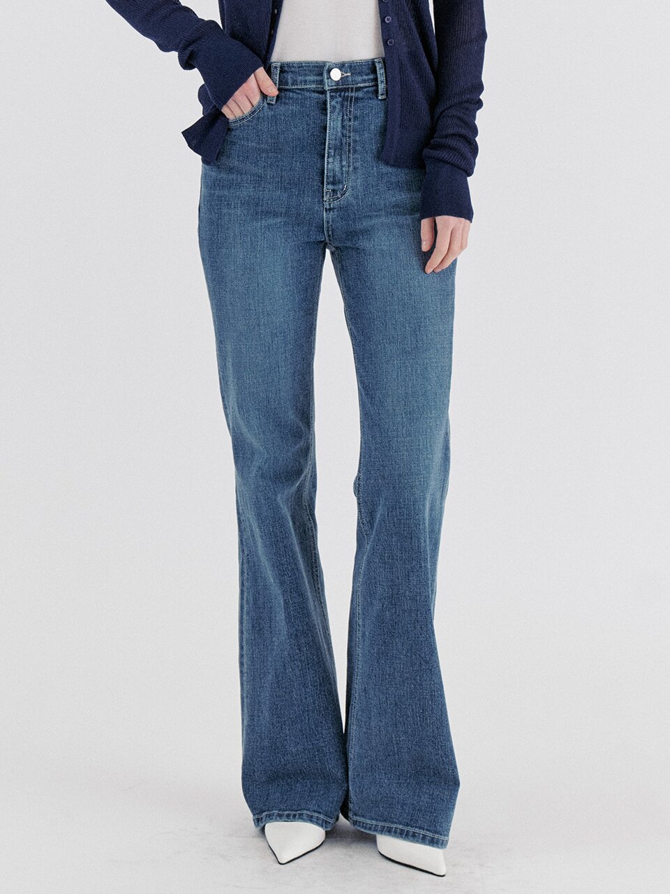 Classic Semi-Bootcut Flare Denim Pants - Deep Blue