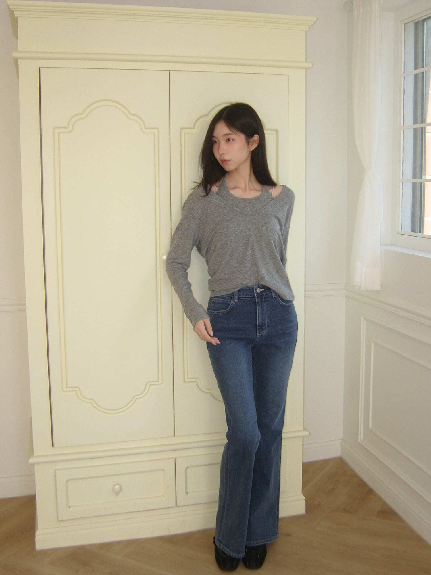 Classic Semi-Bootcut Flare Denim Pants - Deep Blue