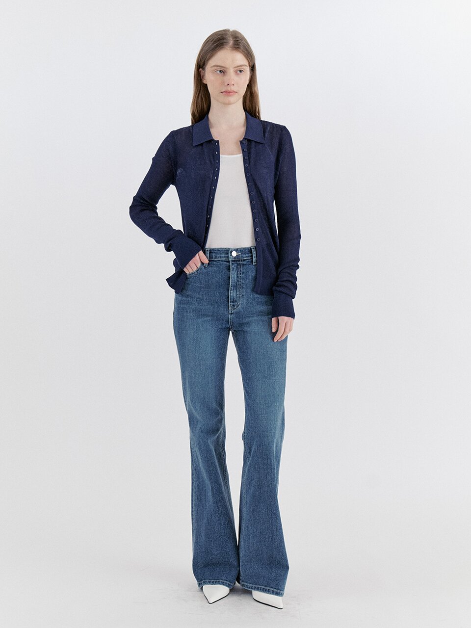 Classic Semi-Bootcut Flare Denim Pants - Deep Blue