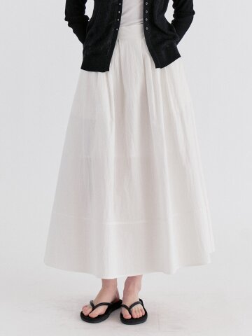 Pleats Flow Banding Long Skirt - Ivory