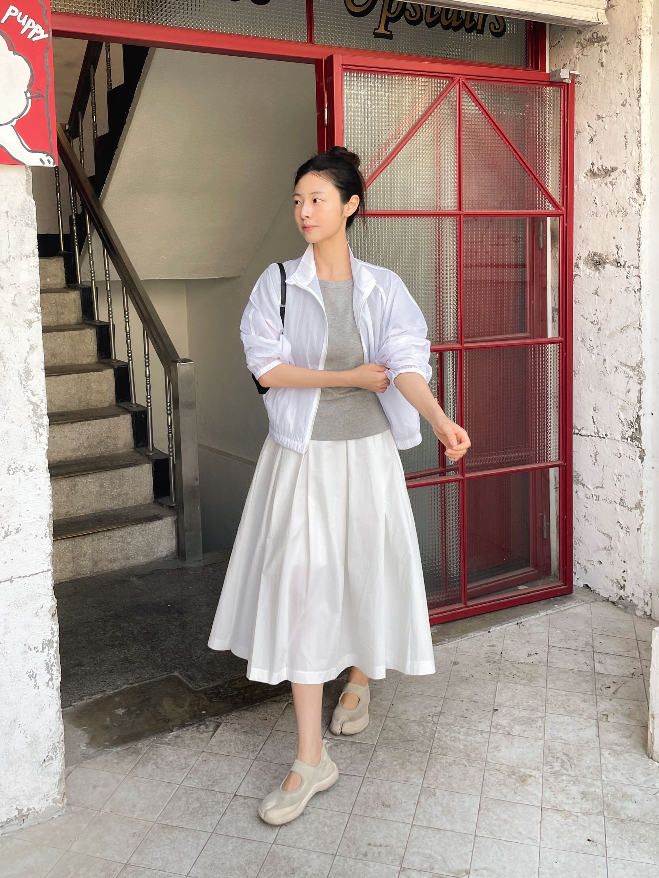 Pleats Flow Banding Long Skirt - Ivory