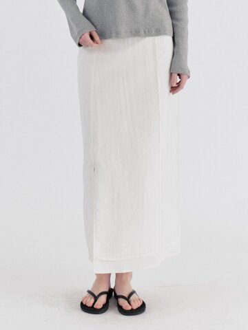 Basic Sheer Tencel Layered Slit Long Skirt - Ivory