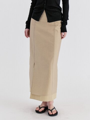 Basic Sheer Tencel Layered Slit Long Skirt - Beige