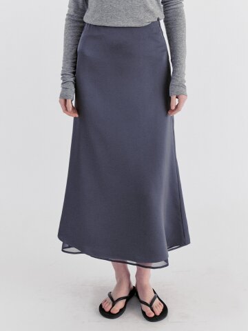 Classic Layered Satin Chiffon Long Skirt - Gray