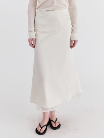 Classic Layered Satin Chiffon Long Skirt - Cream