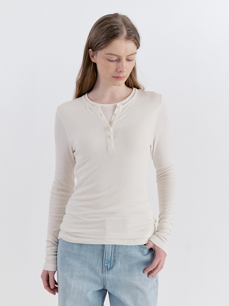Basic Layered Panel T-Shirt - Ivory