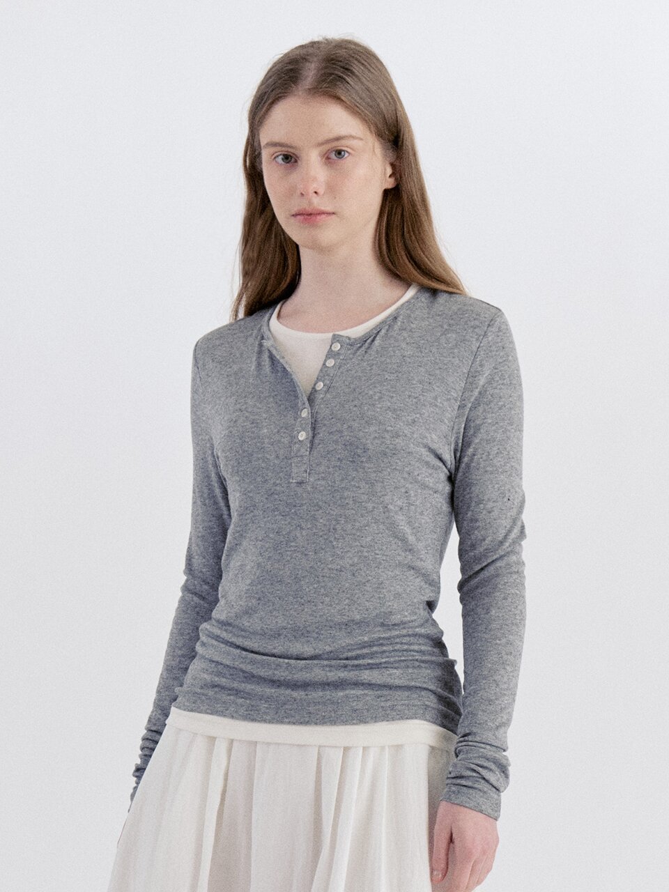 Basic Layered Panel T-Shirt - Gray