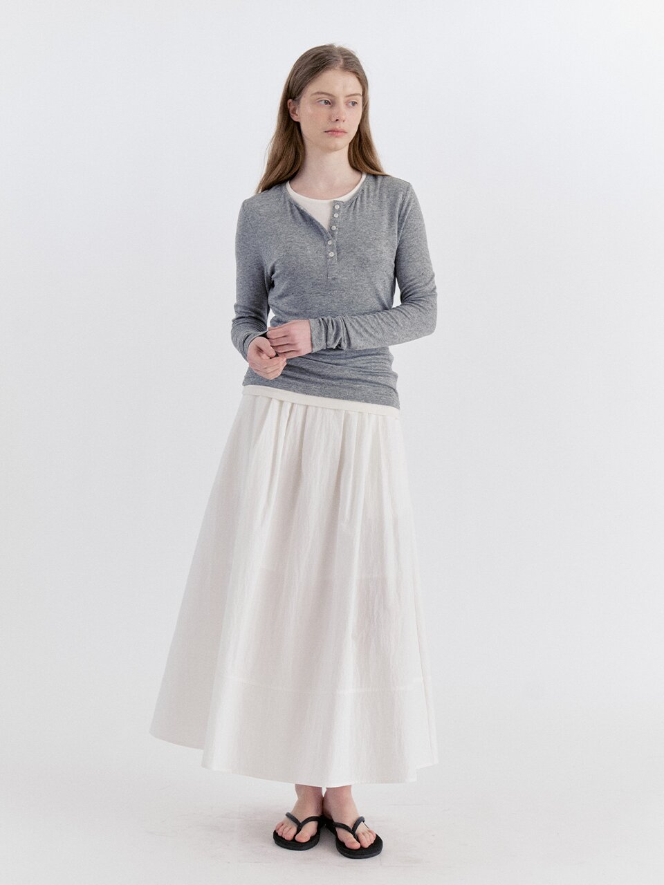 Basic Layered Panel T-Shirt - Gray