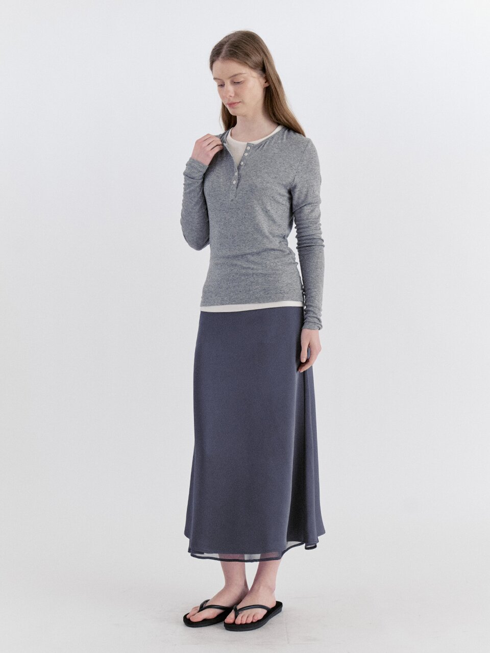 Basic Layered Panel T-Shirt - Gray