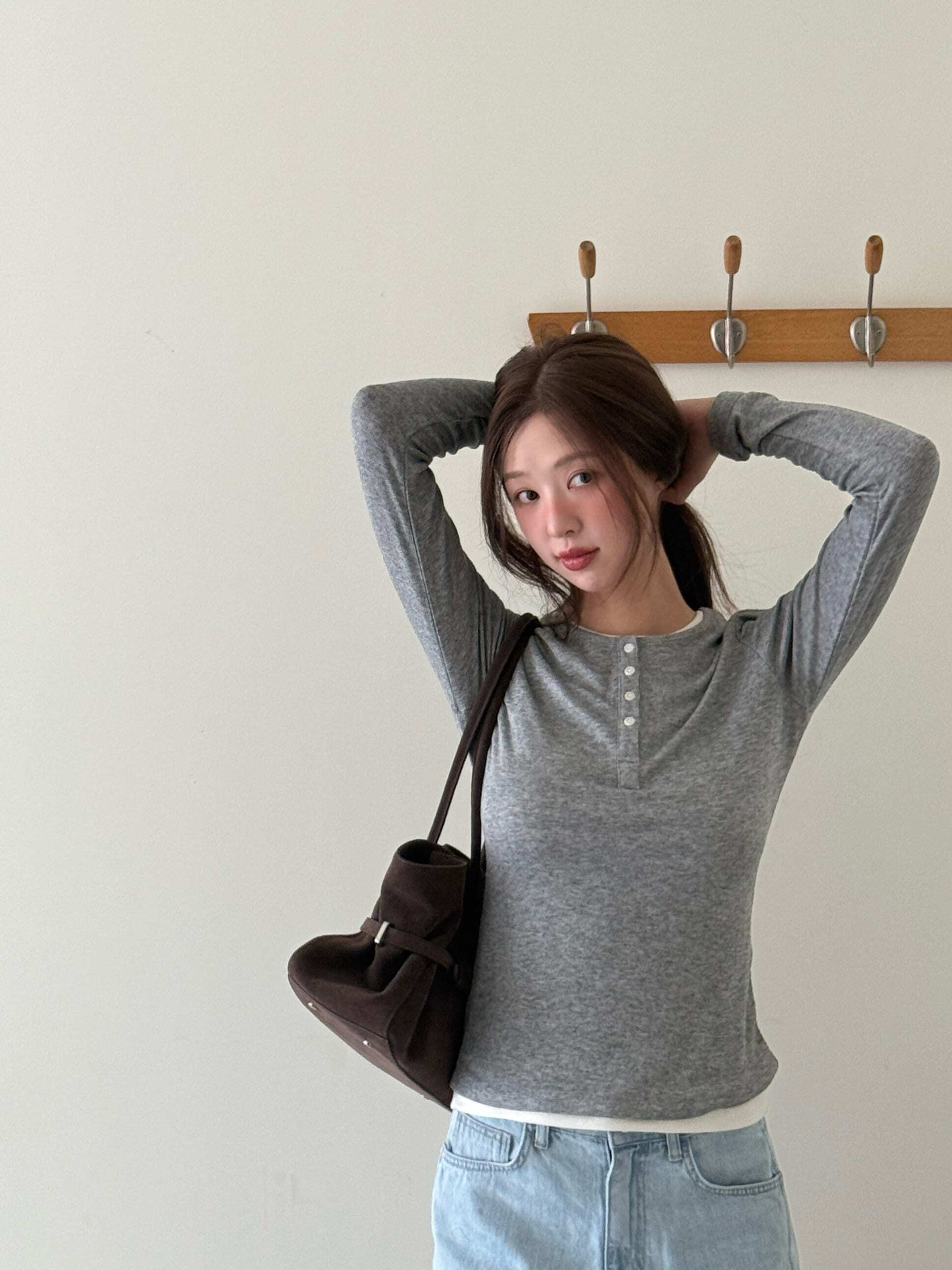 Basic Layered Panel T-Shirt - Gray