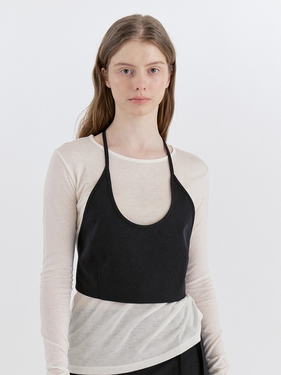 Basic Wool Halter-Neck Bustier - Black