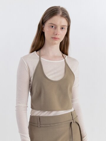 Basic Wool Halter-Neck Bustier - KhakiBeige