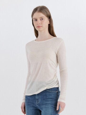 Soft Tencel Wool Shirring Slim T-Shirt - Ivory