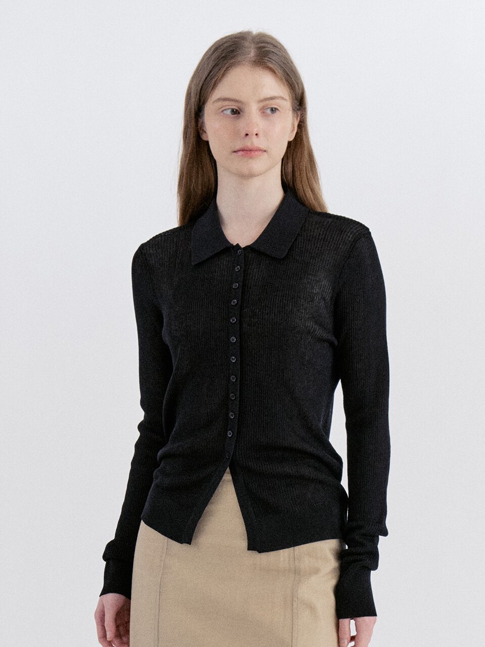 Soft Lyocell Collar Knit Cardigan - Black