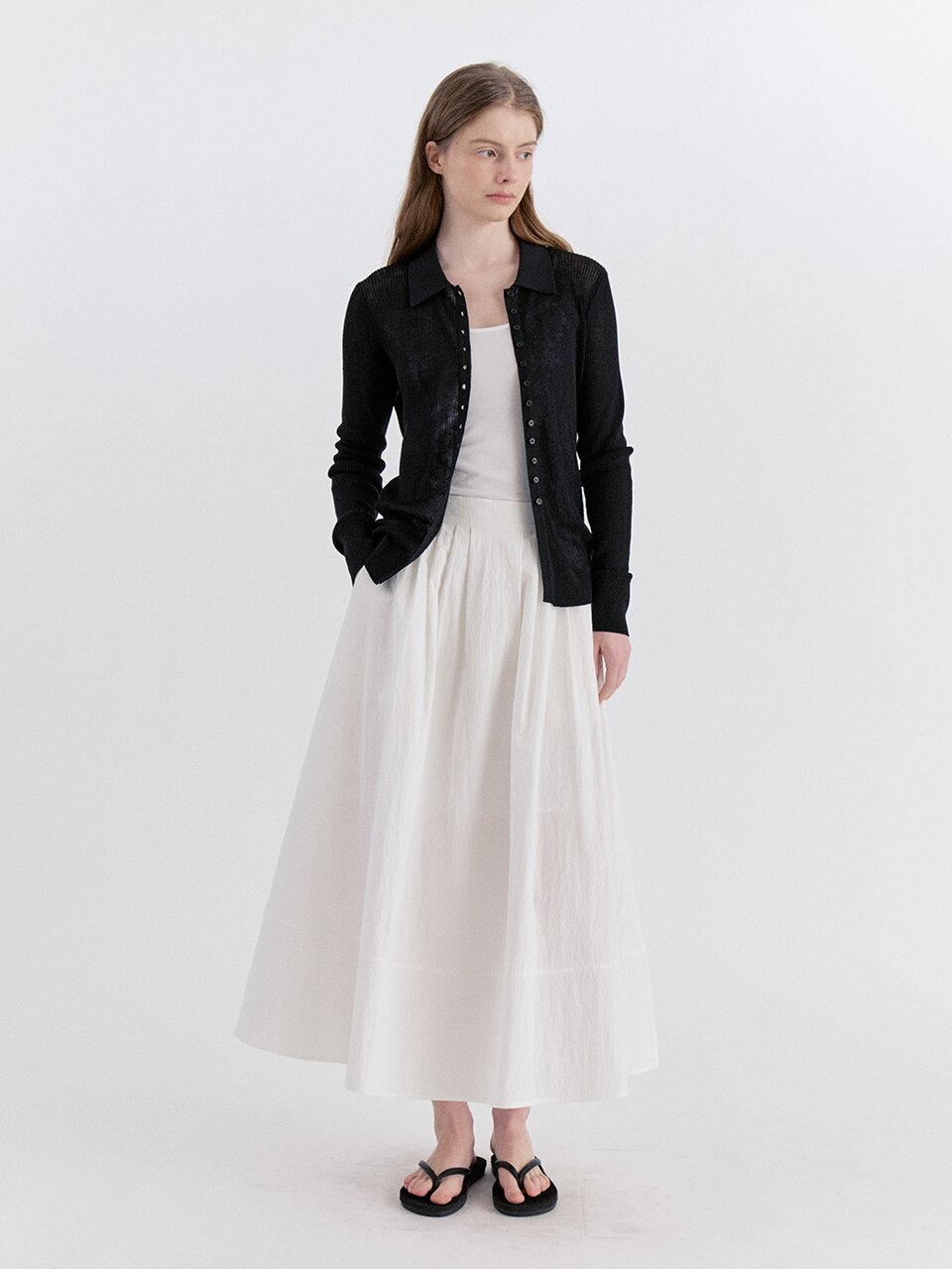 Soft Lyocell Collar Knit Cardigan - Black