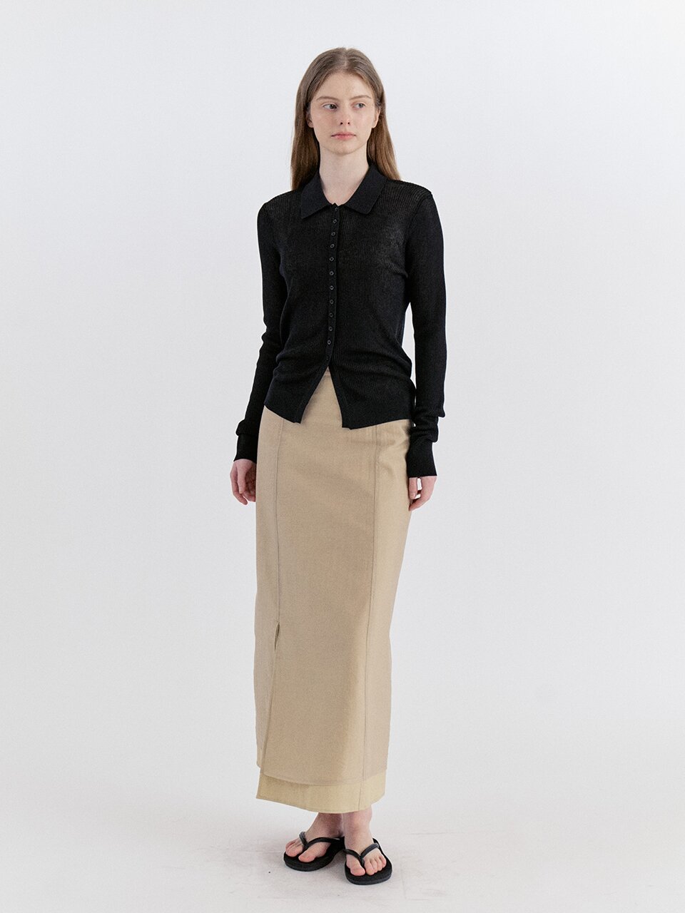 Soft Lyocell Collar Knit Cardigan - Black