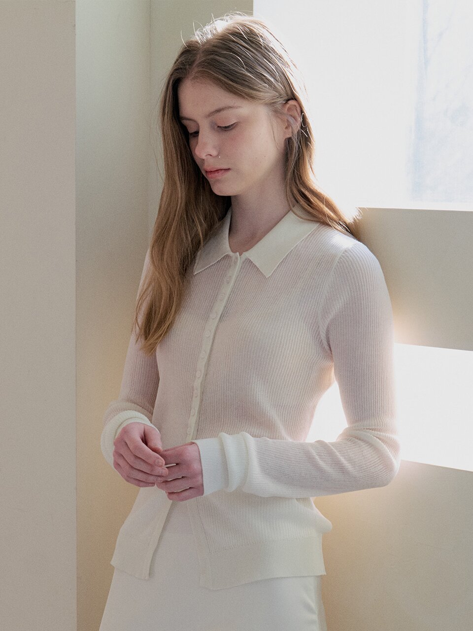 Soft Lyocell Collar Knit Cardigan - Ivory
