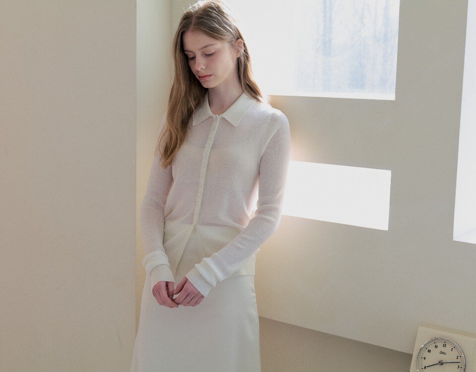 Soft Lyocell Collar Knit Cardigan - Ivory