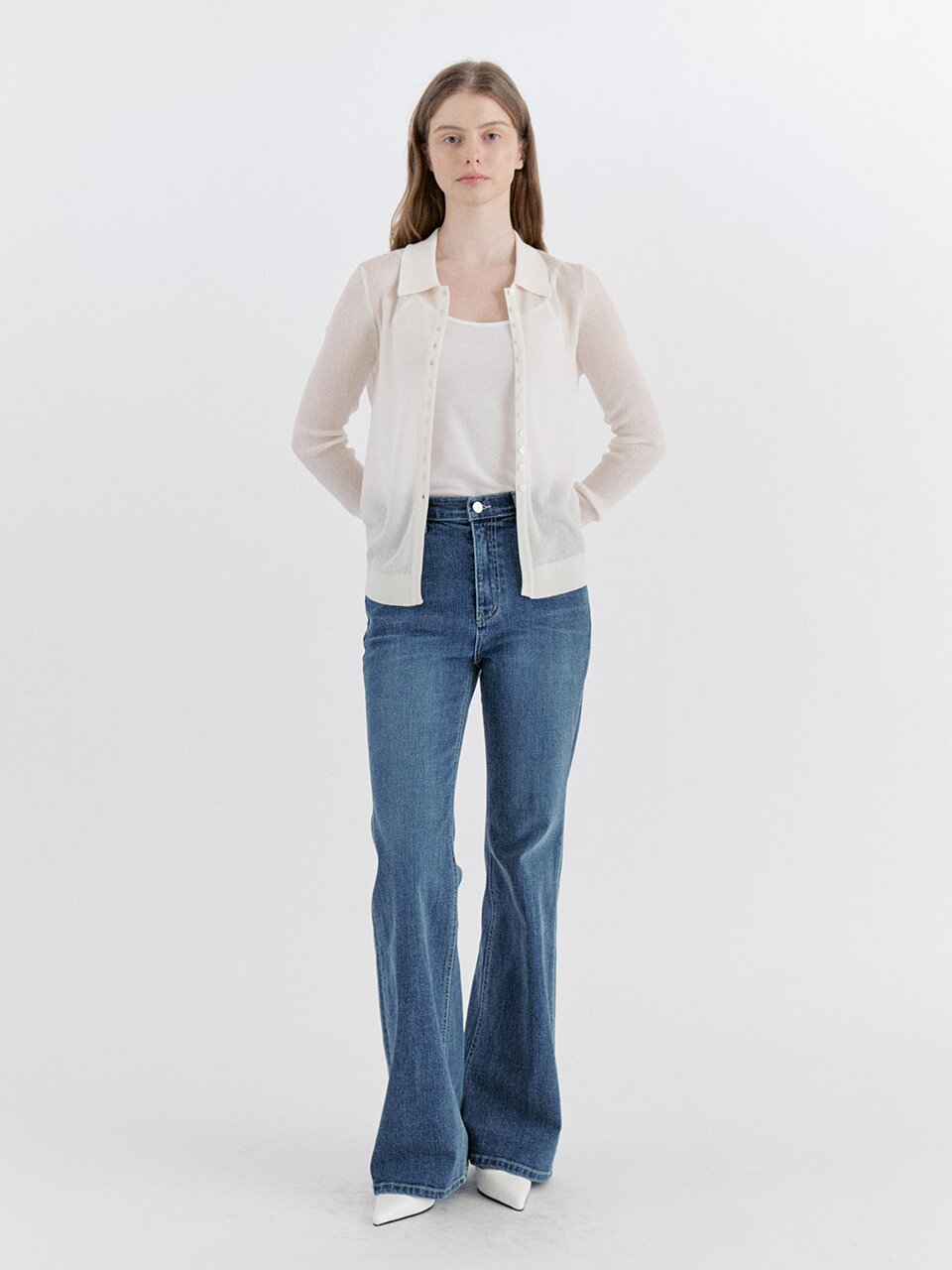 Soft Lyocell Collar Knit Cardigan - Ivory