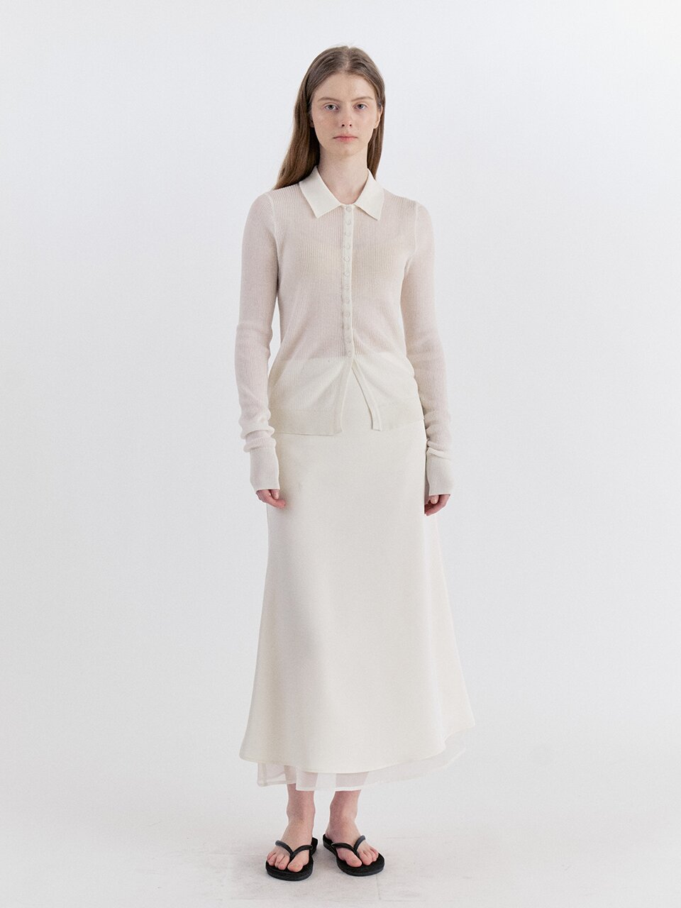 Soft Lyocell Collar Knit Cardigan - Ivory