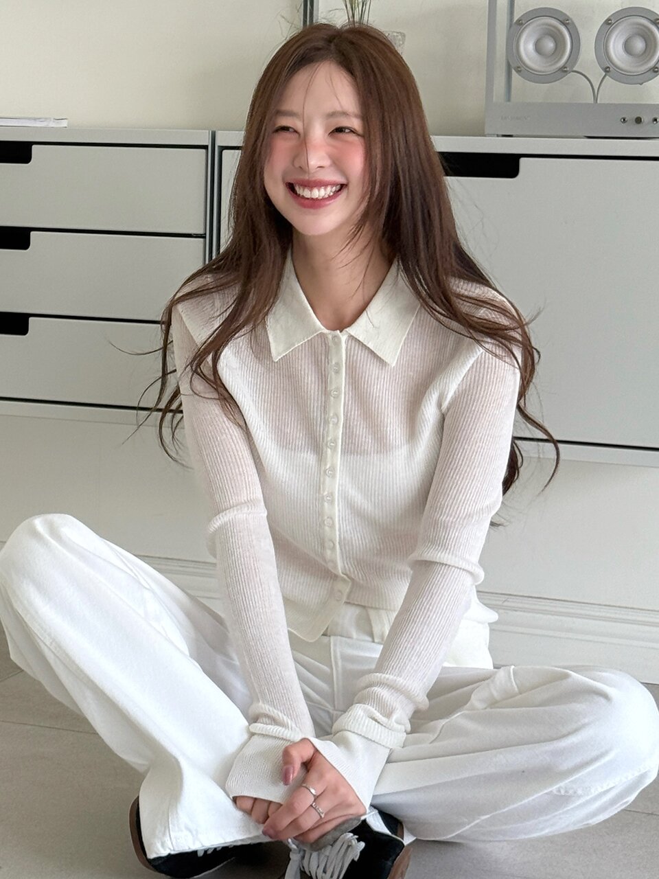 Soft Lyocell Collar Knit Cardigan - Ivory