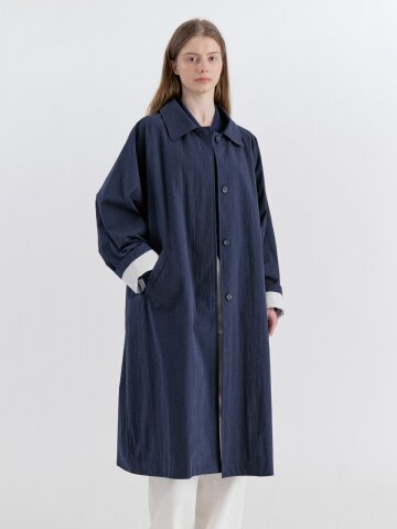 Classic Cotton Raglan Trench Coat - Navy