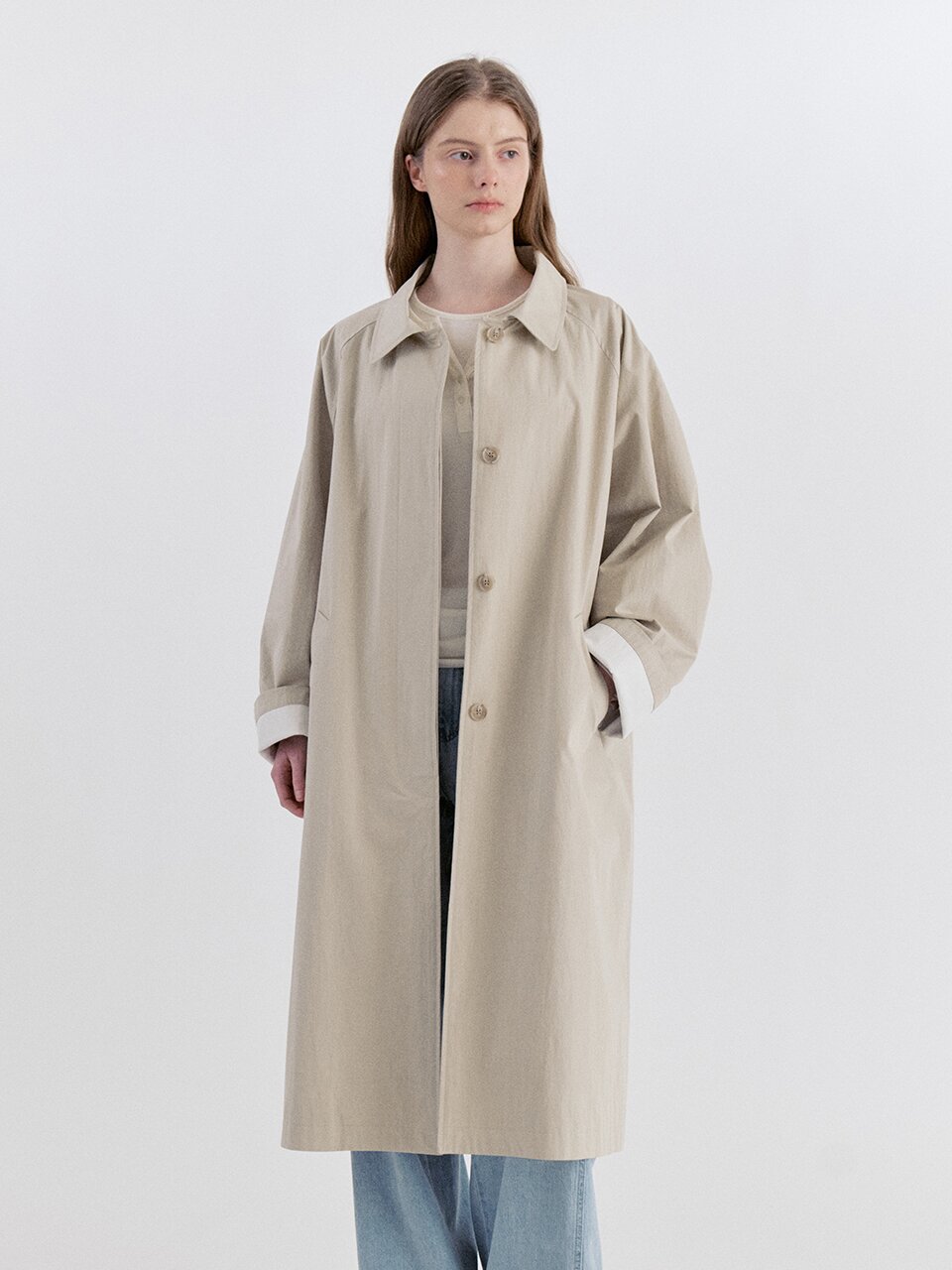 Classic Cotton Raglan Trench Coat - Beige