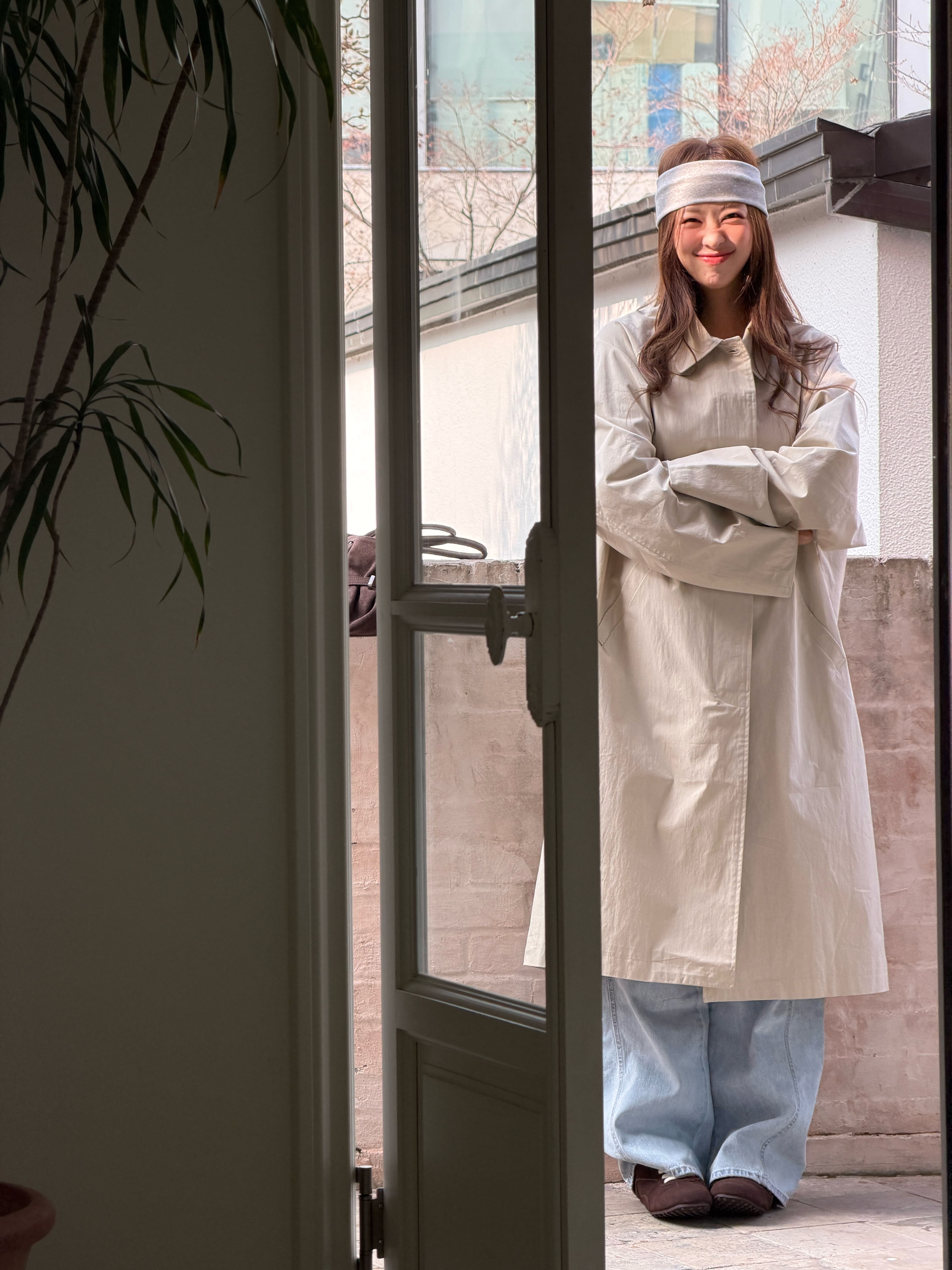 Classic Cotton Raglan Trench Coat - Beige