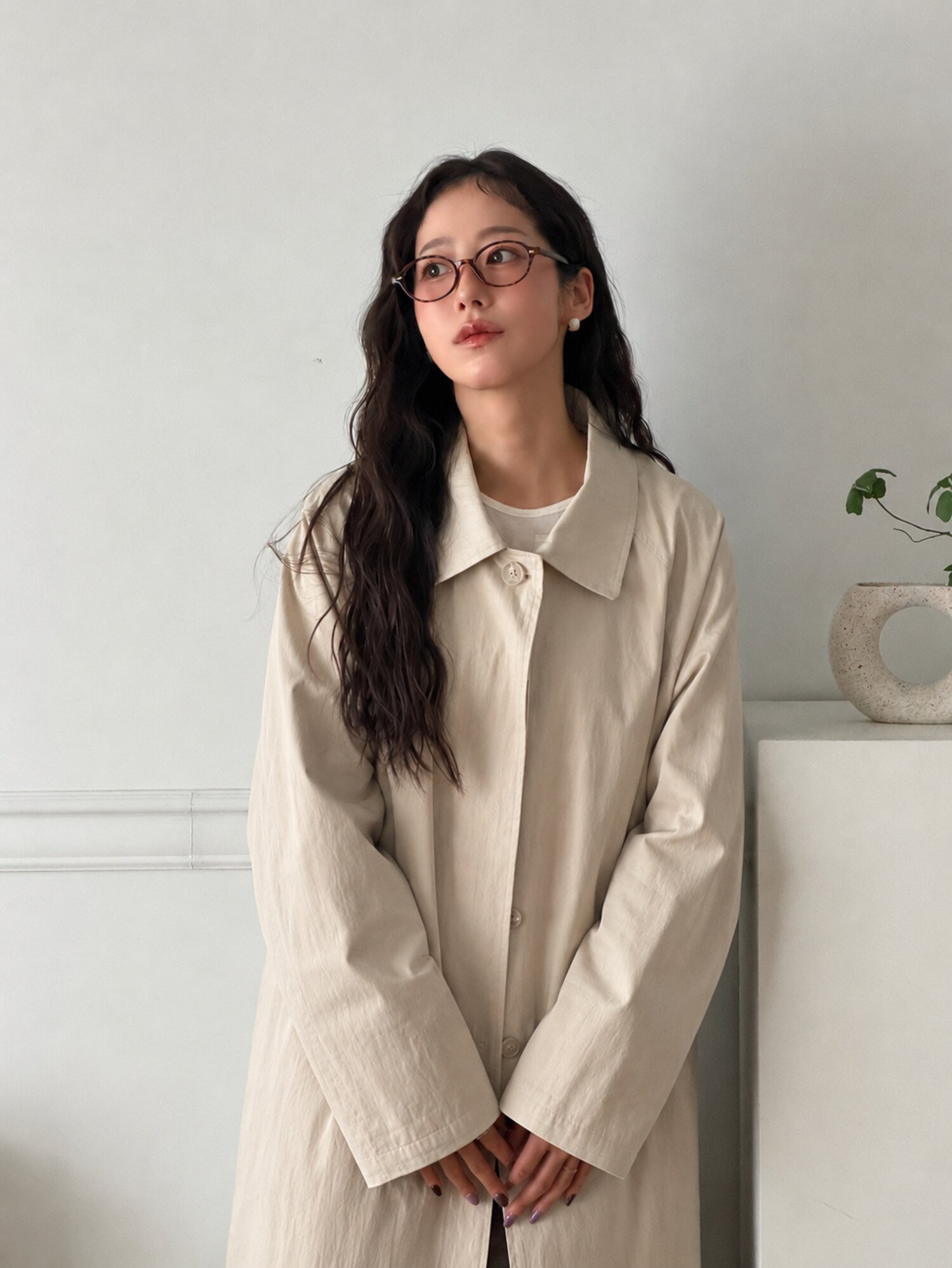 Classic Cotton Raglan Trench Coat - Beige