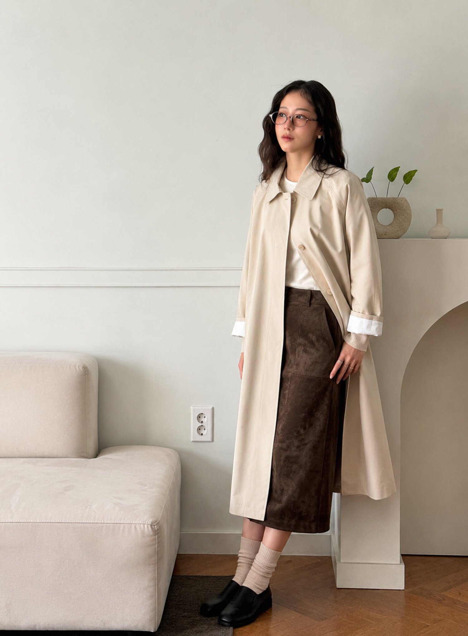 Classic Cotton Raglan Trench Coat - Beige