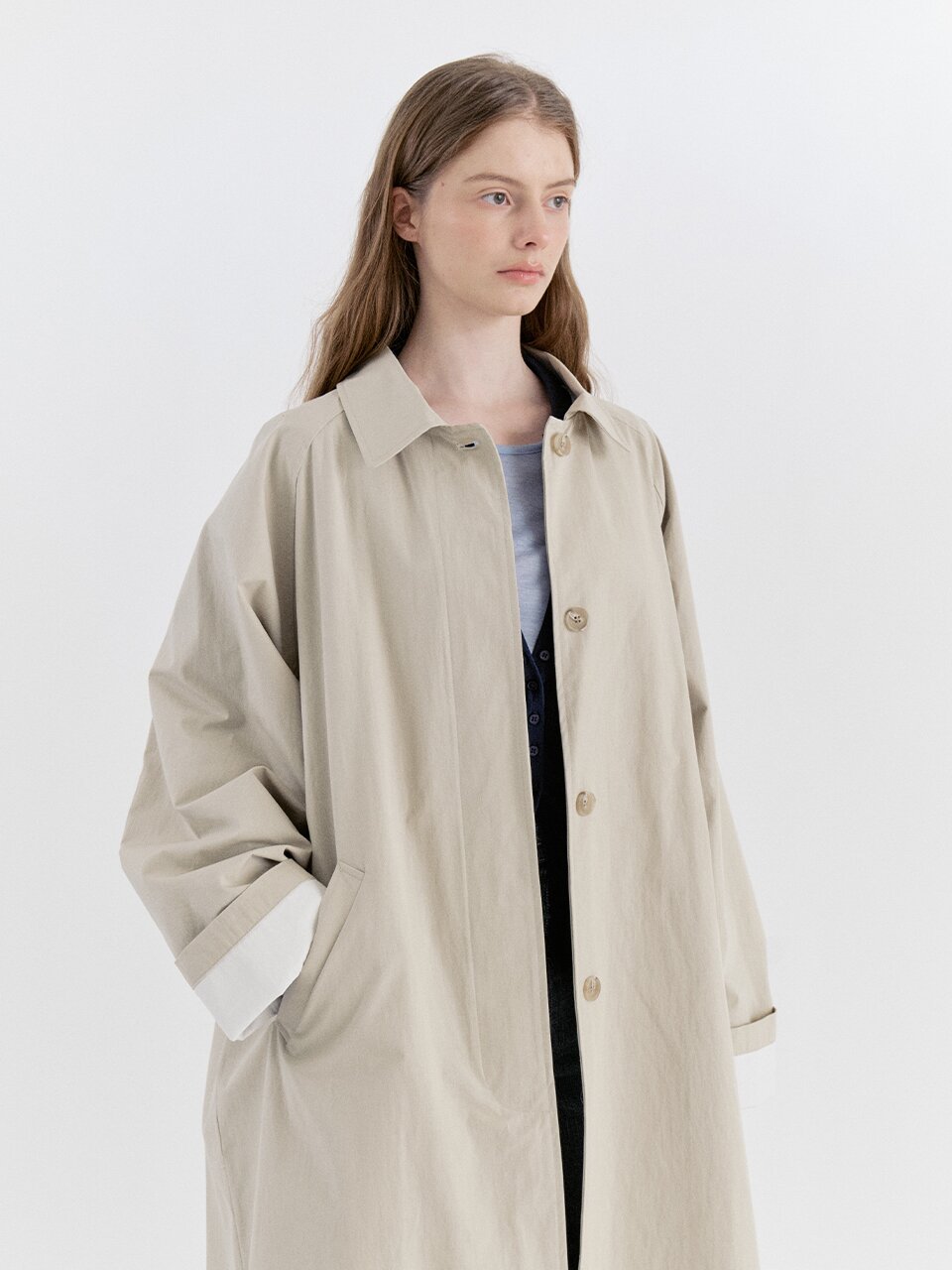 Classic Cotton Raglan Trench Coat - Beige