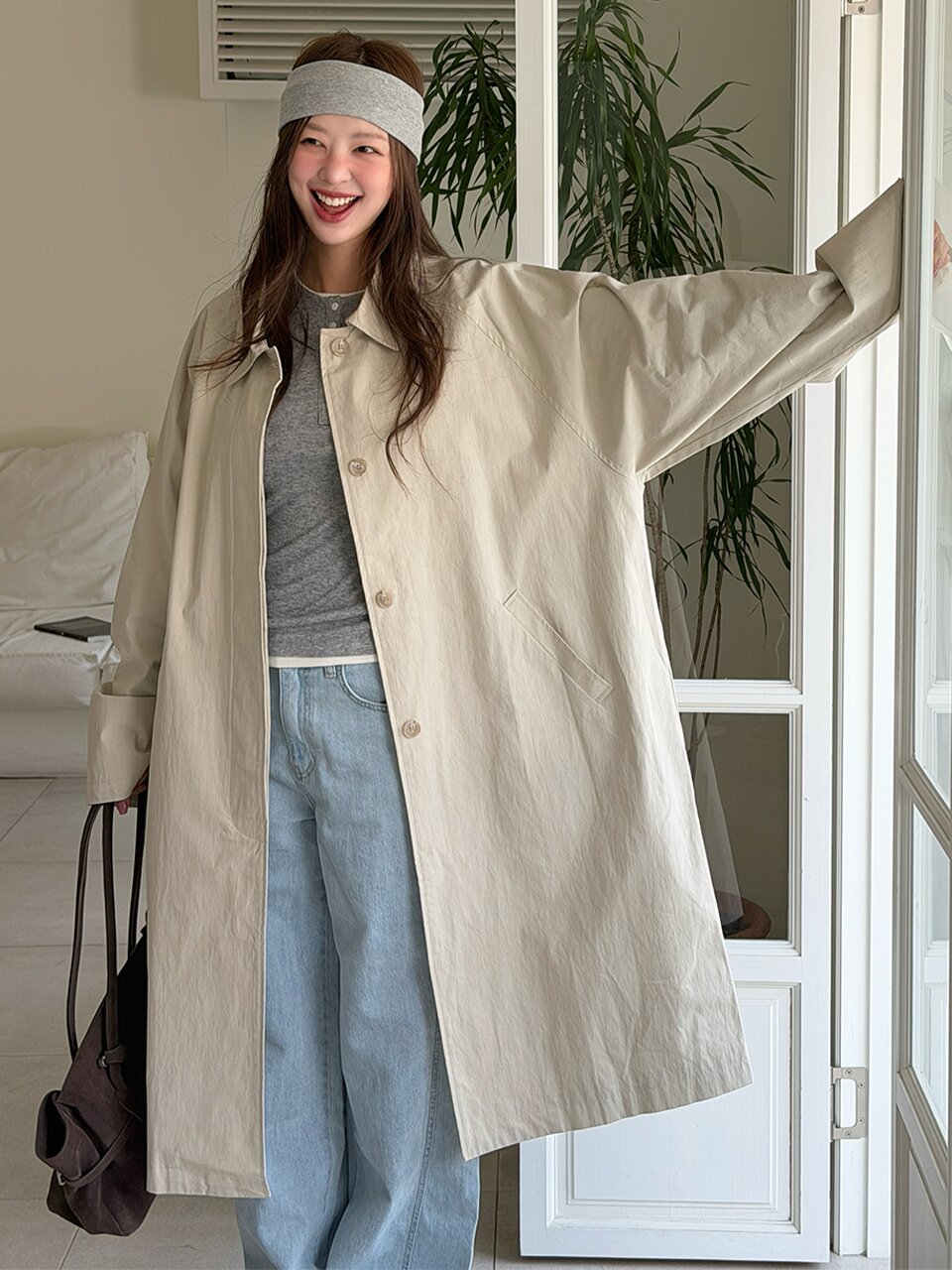 Classic Cotton Raglan Trench Coat - Beige