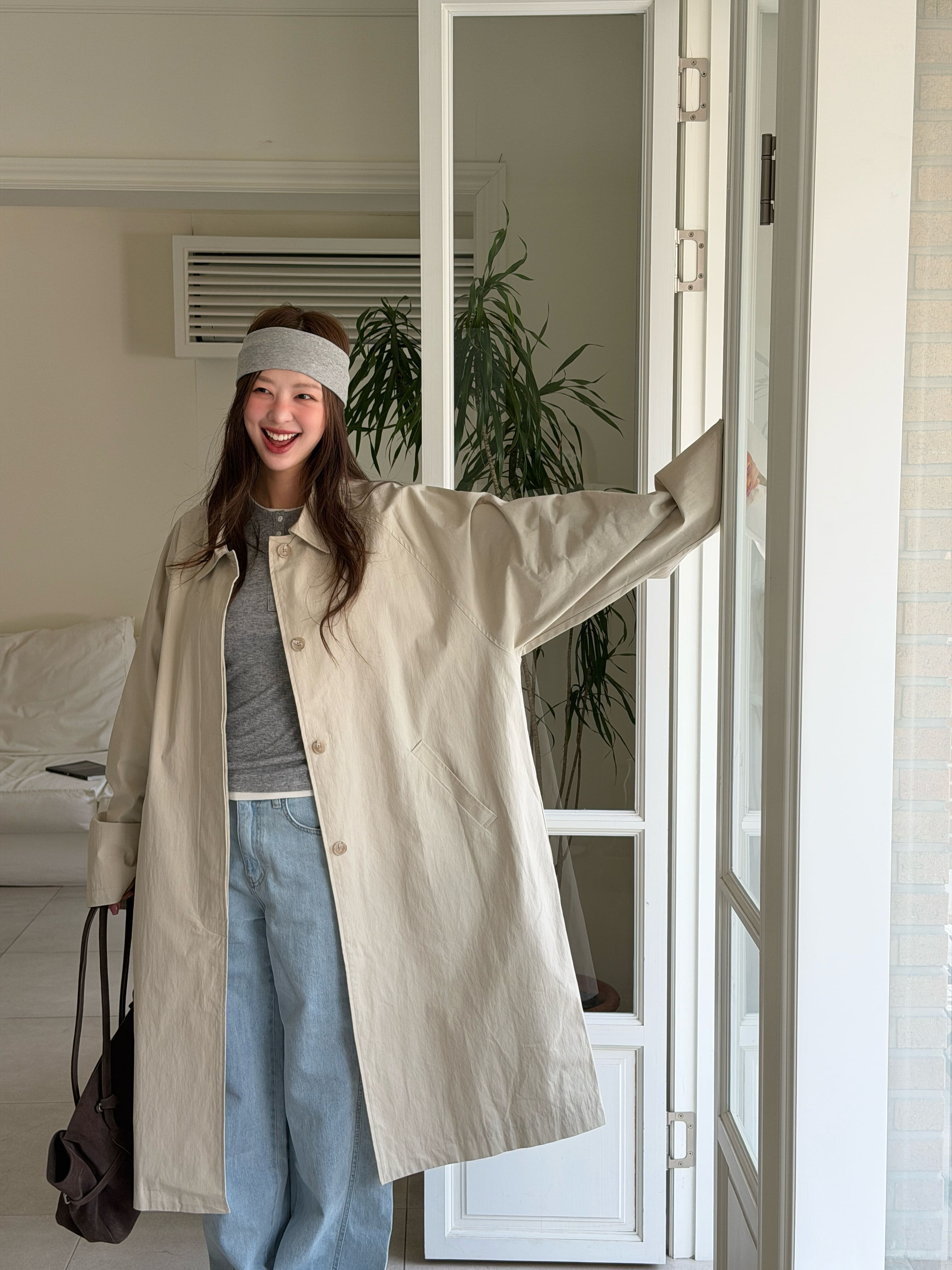 Classic Cotton Raglan Trench Coat - Beige