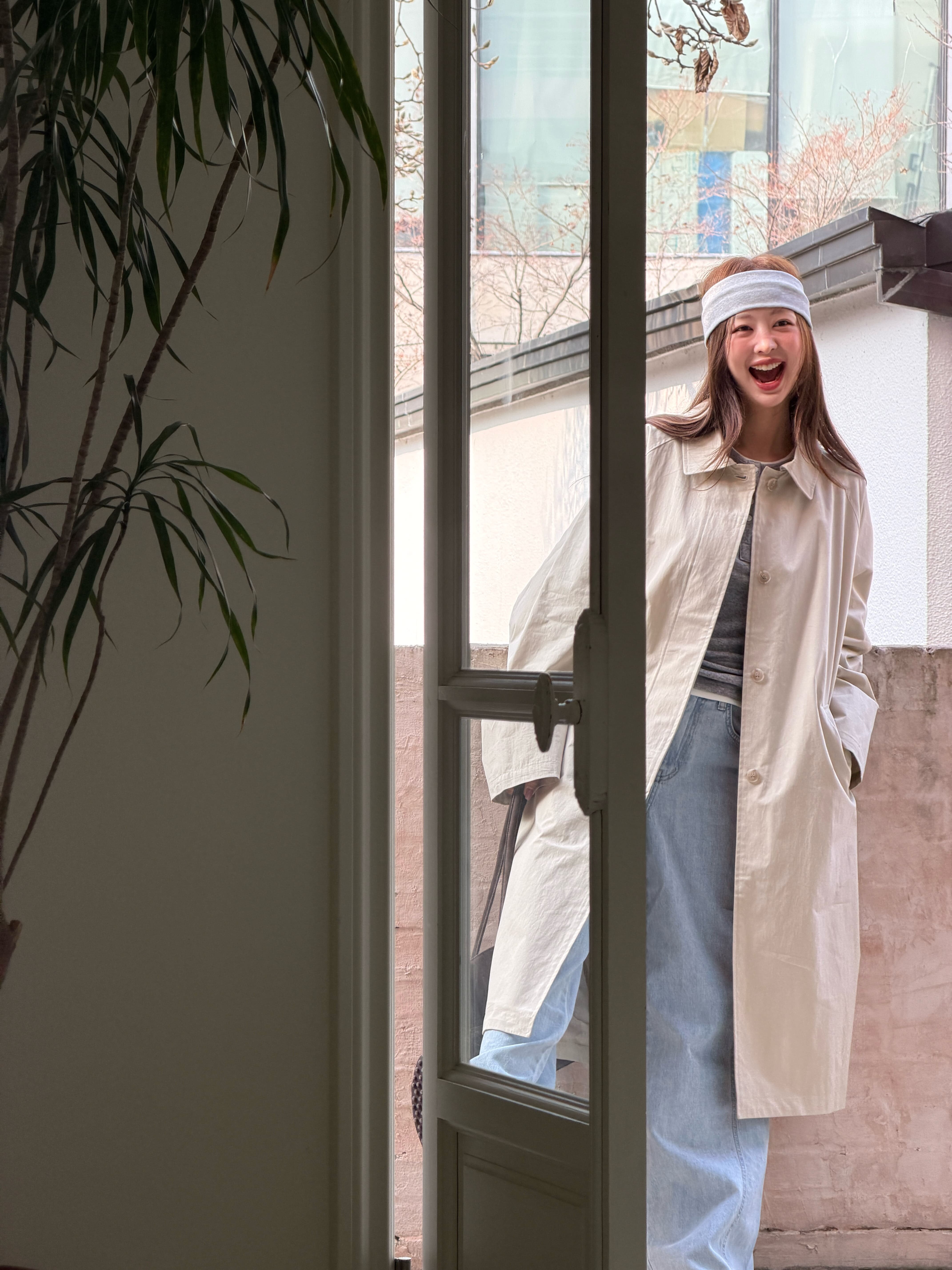 Classic Cotton Raglan Trench Coat - Beige