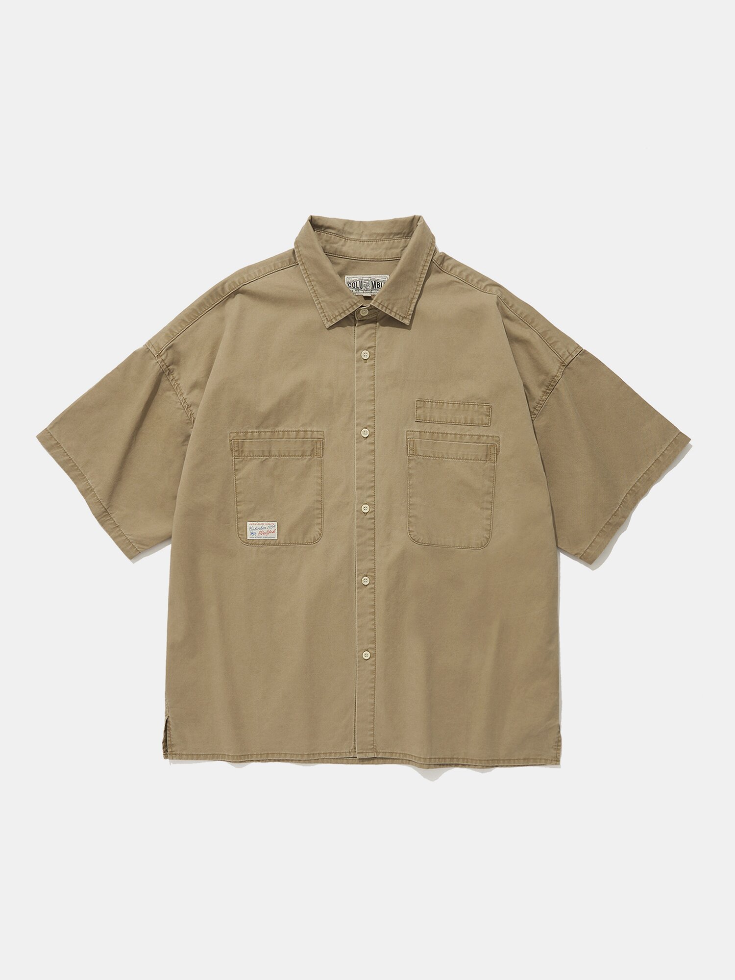 SL-LABEL WASHED BIG POCKET TWILL S/S SHIRTS_BEIGE
