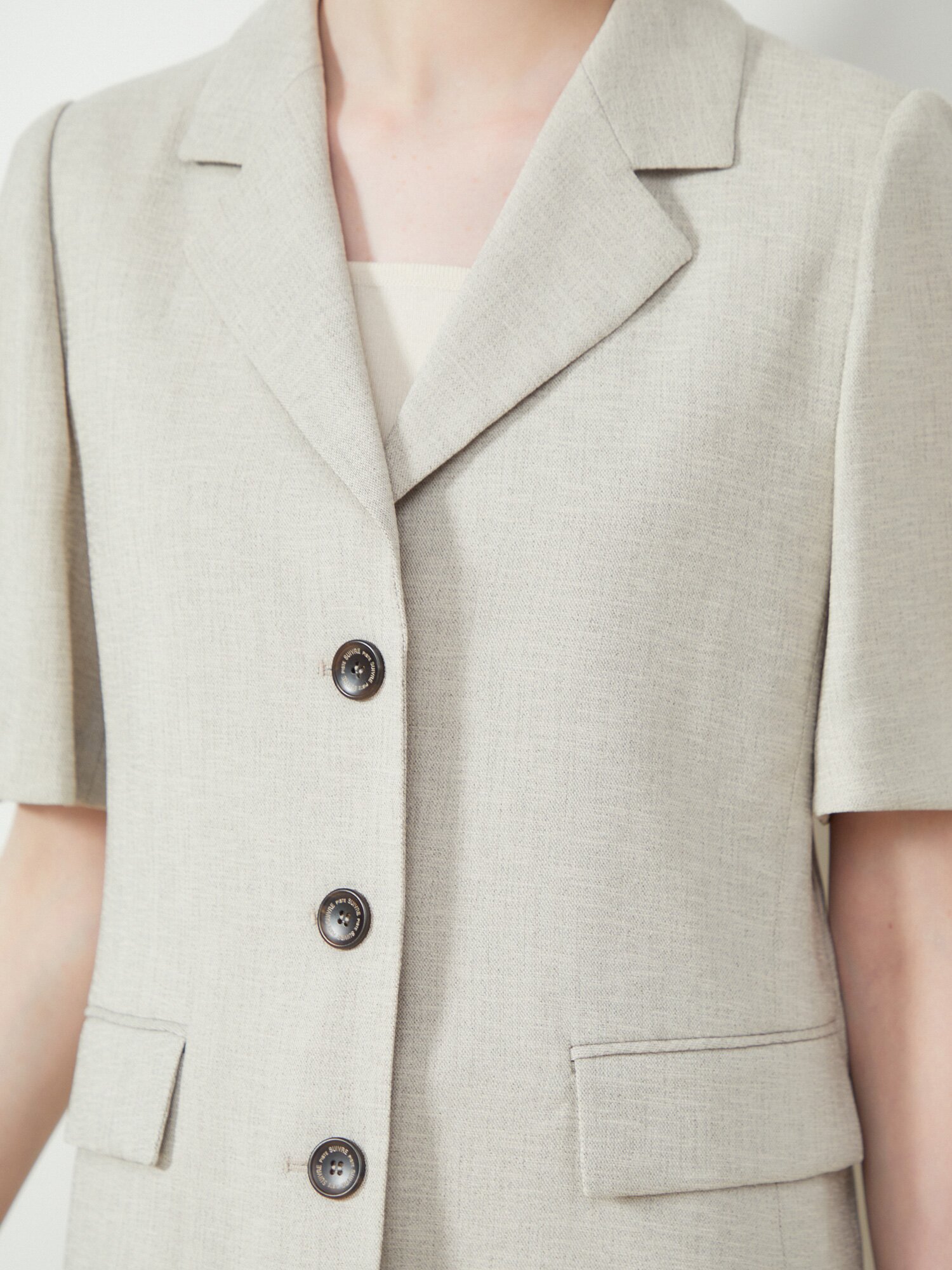 벨티드 하프 슬리브 싱글 재킷 (MELANGE BEIGE)