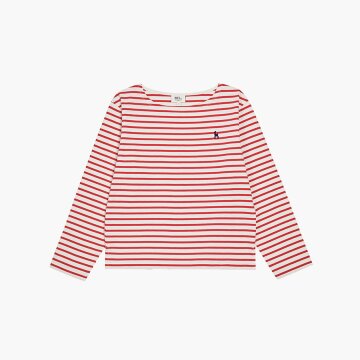 스트라이프 보트넥 긴팔티셔츠 레드 IFDTS00710