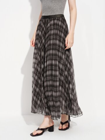 WD_Plaid mesh banding skirt