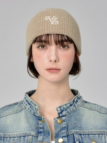 리프 VZ 로고 워시드 비니 베이지