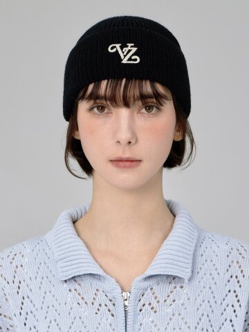 리프 VZ 로고 워시드 비니 블랙