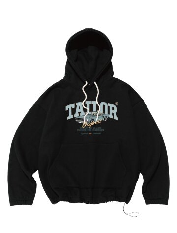 [기모/NO기모] 클래식 카 그래픽 스트링 후드티셔츠 (블랙)