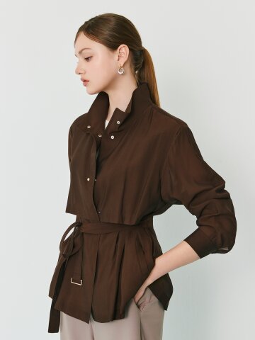 시스루 플랩 하이넥 트렌치 코트 