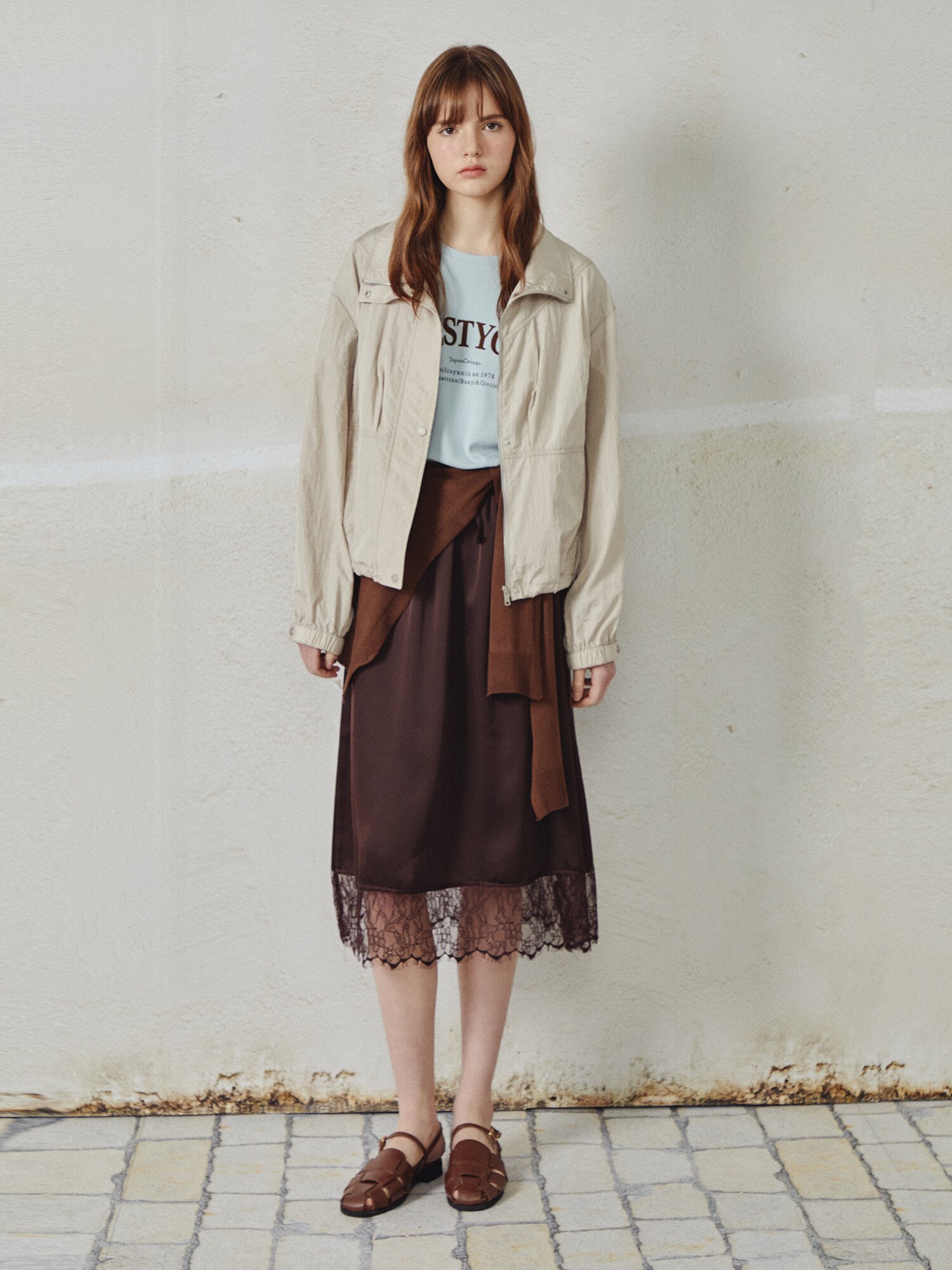 나일론 하이넥 크롭 점퍼 (LIGHT BEIGE)