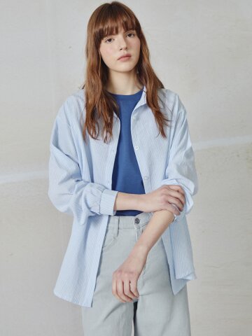 스트라이프 셔츠 칼라 블라우스 