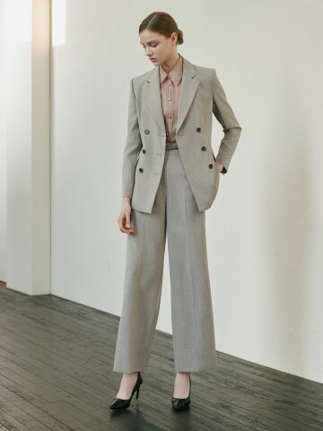 벨티드 멜란지 와이드 팬츠 