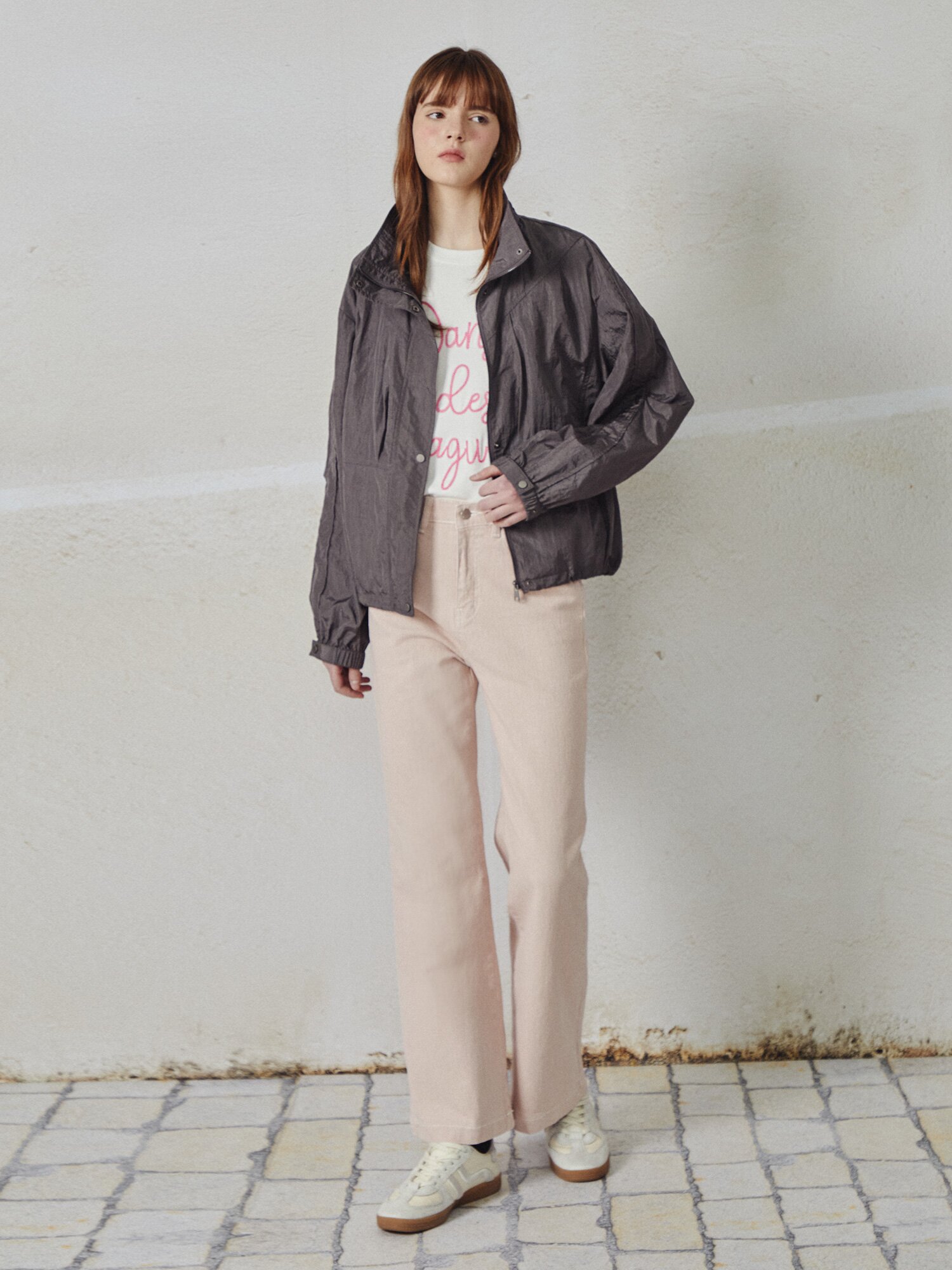 나일론 하이넥 크롭 점퍼 (GREY)