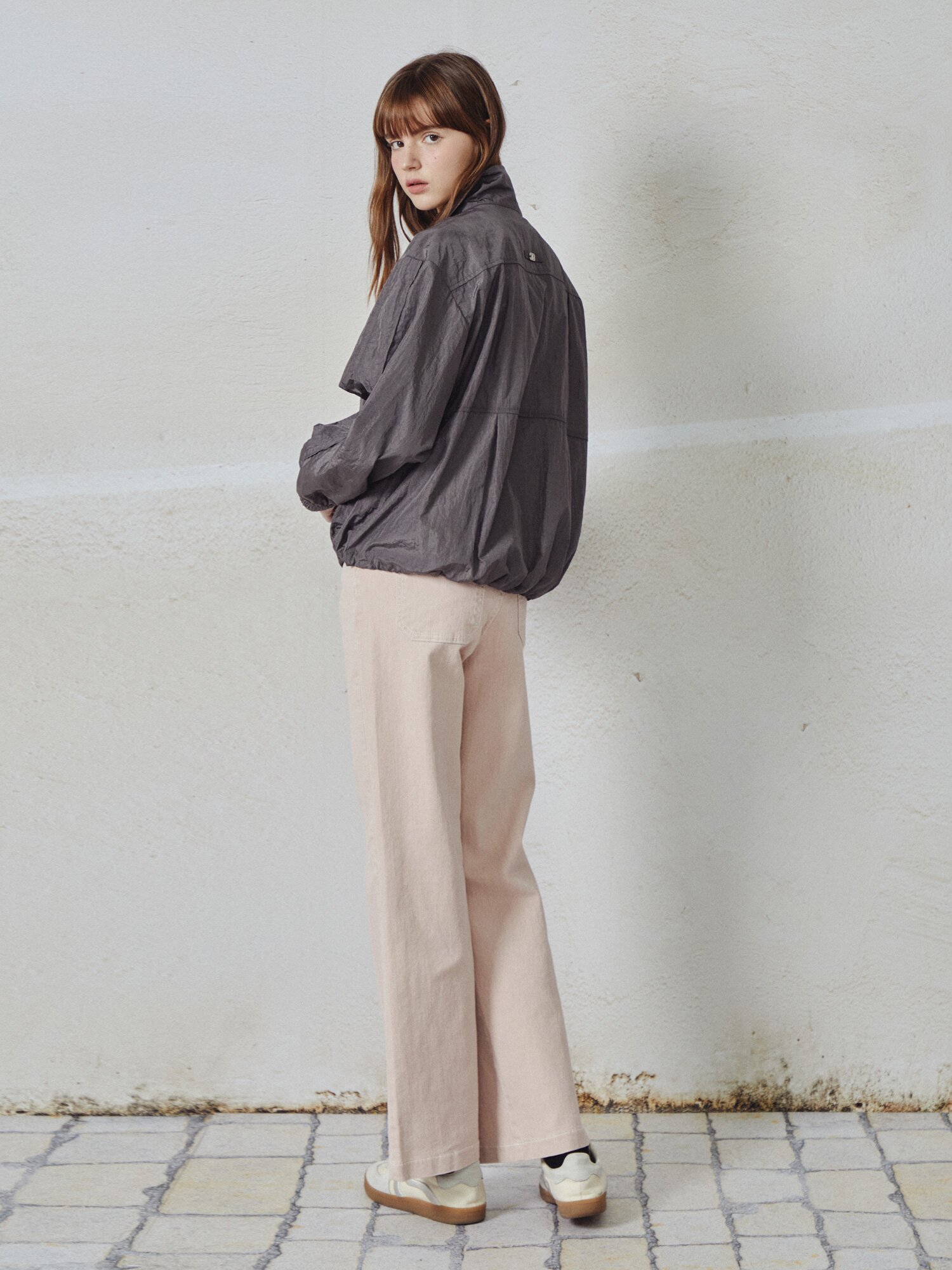 나일론 하이넥 크롭 점퍼 (GREY)